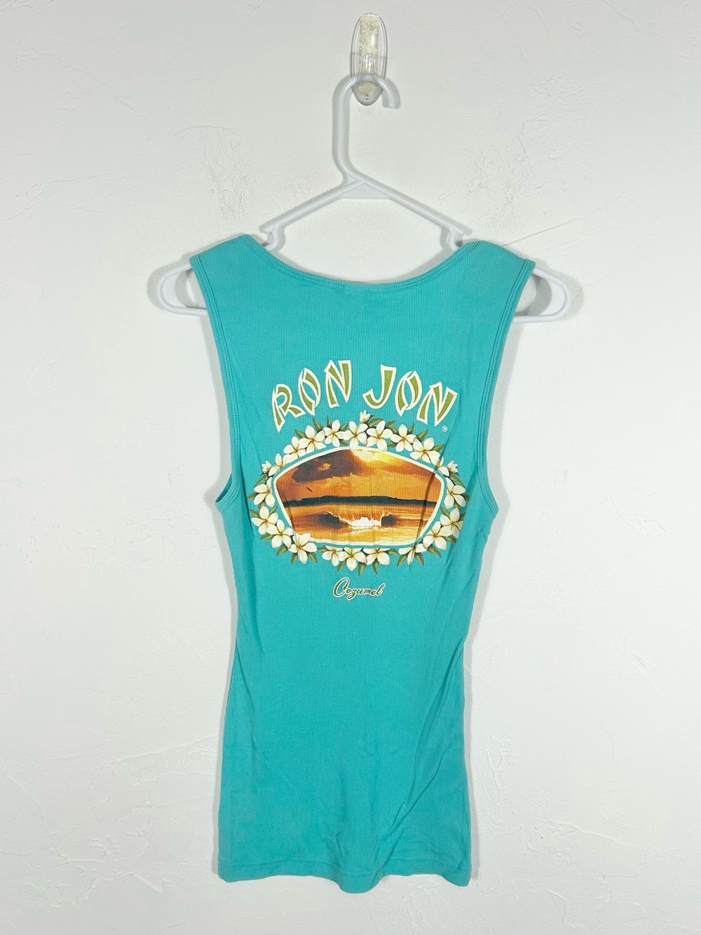 Vintage Ron Jon Surf Shop Cozumel Mexico Ribbed Tank Top Teal Women's Medium